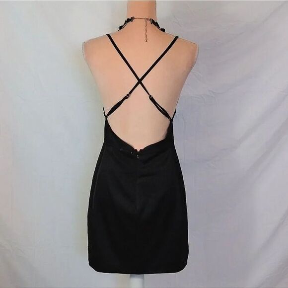 Y2K Black Satin And Lace Strappy Tank Mini Slip Dress Large *fits like Small - Picture 10 of 16